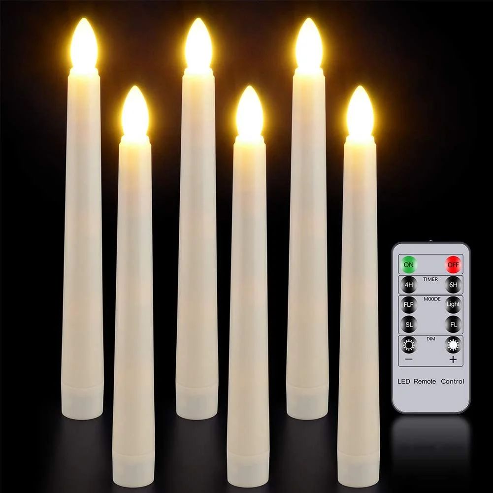 LED Taper Candles with Remote Timer, Yme Set of 6 Battery Operated Window Candles Flickering Flam... | Walmart (US)
