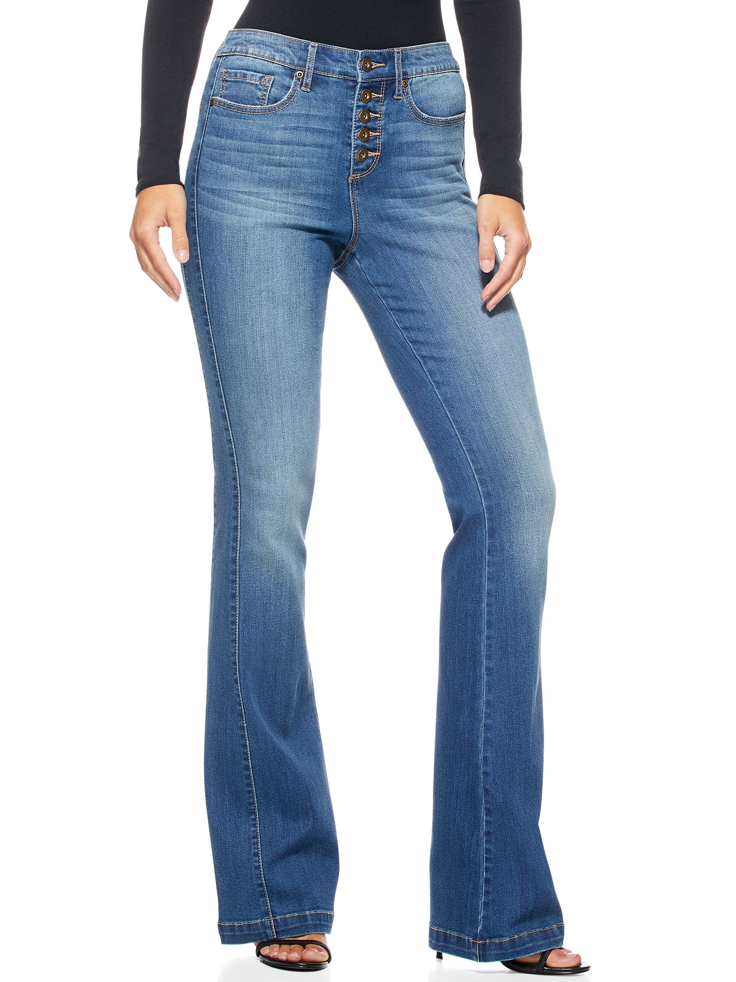 Sofia Jeans by Sofia Vergara Women's Melisa Flare High Rise Button Front Side Panel Jeans | Walmart (US)