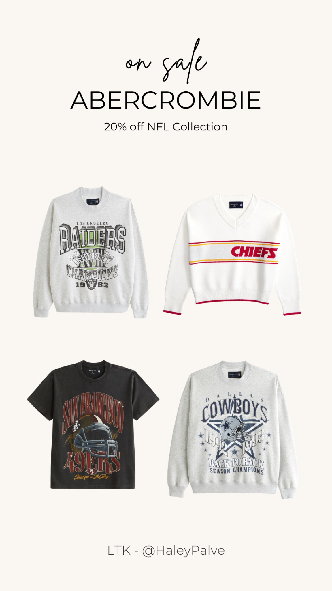 20% off of A&F's NFL collection! 

#LTKStyleTip #LTKSaleAlert