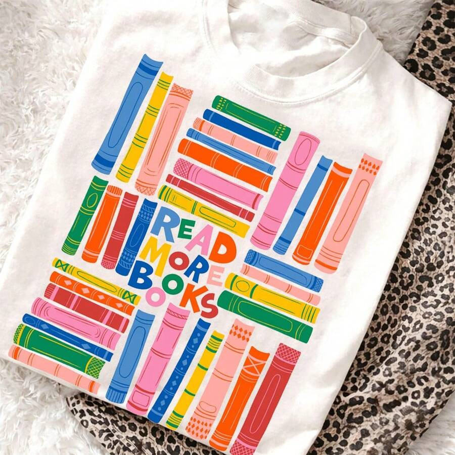 LocalBook Lover T Shirt Women Colorful Stacked Books Graphic Tee  Bookish Gift Top Cute Librarian... | SHEIN
