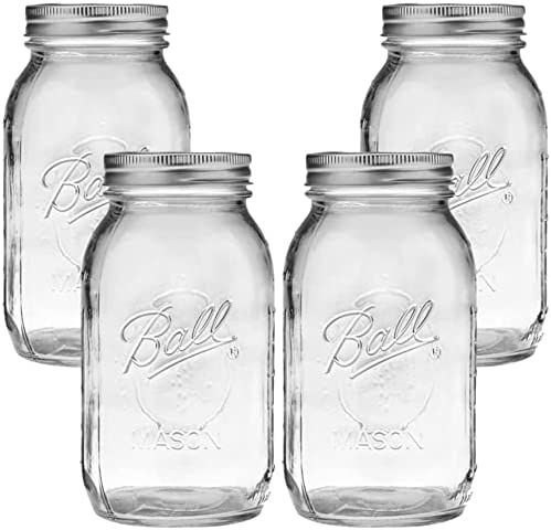 4 Pcs Regular Mouth 32-Ounces Mason Jar with Lids and Bands Clear | Amazon (US)