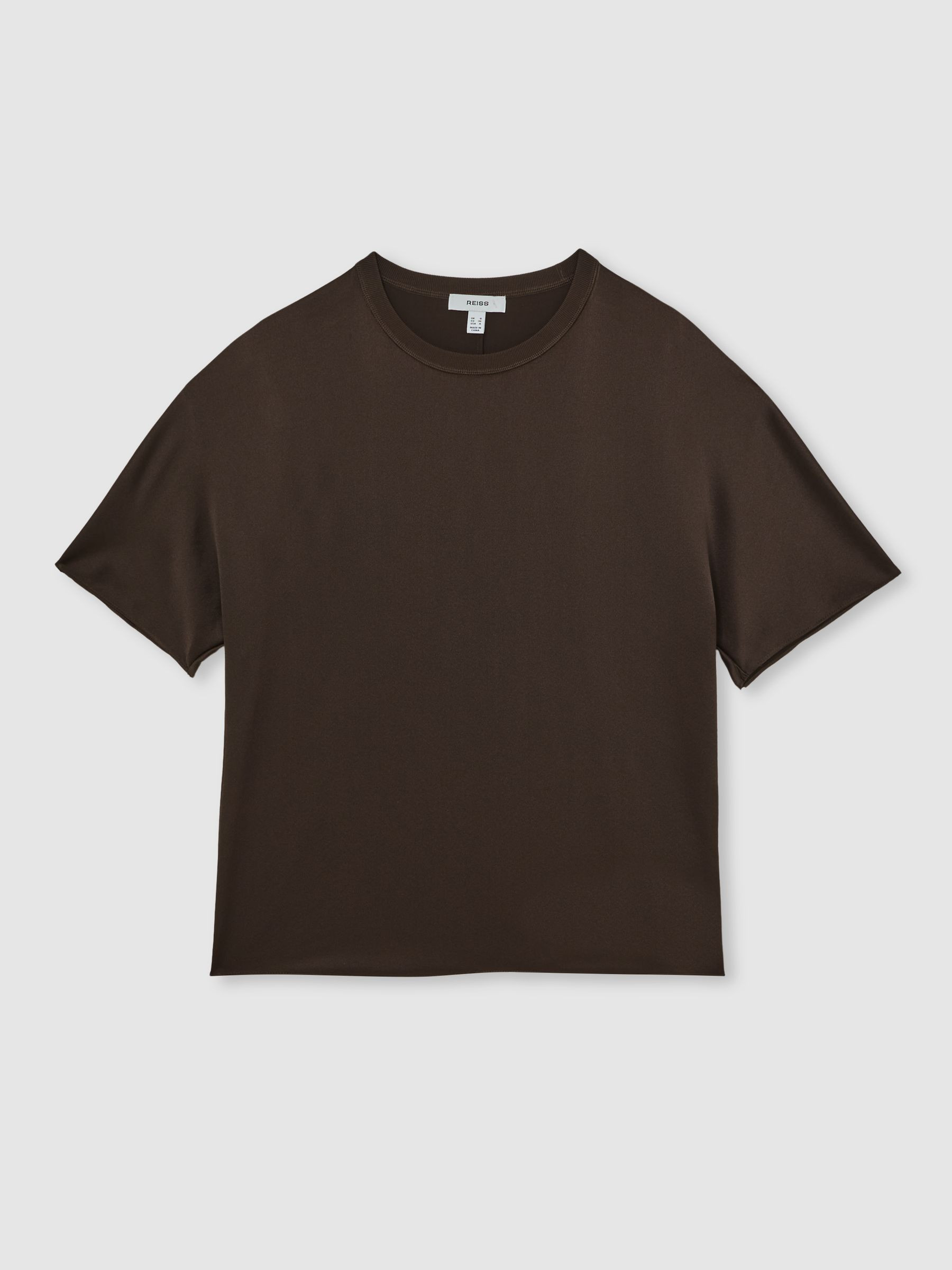 Silk Short-Sleeve Top in Chocolate Brown | Reiss US