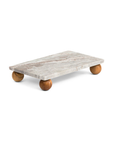 Rectangle Mable Platter With Wood Legs | TJ Maxx