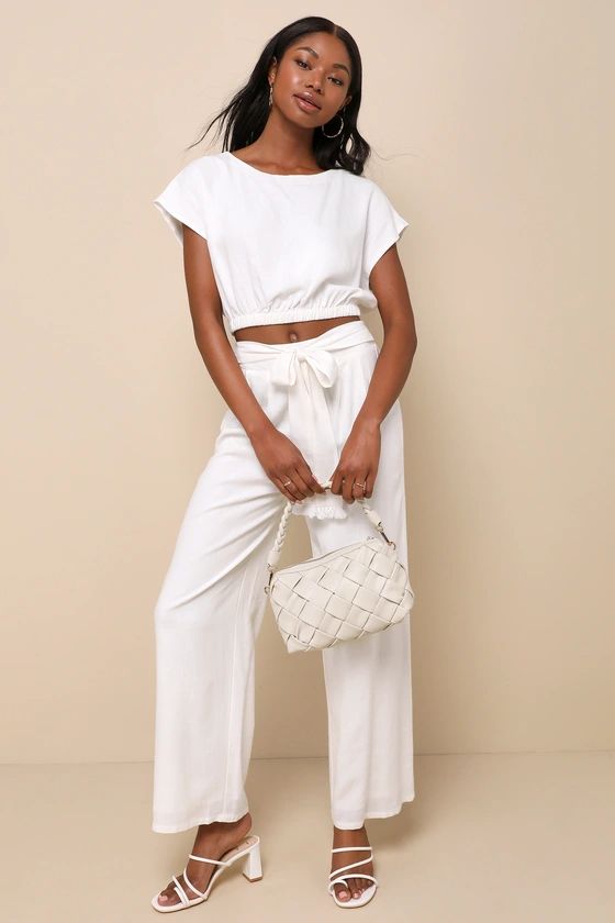 Sunny Beauty Ivory Linen Two-Piece Short Sleeve Jumpsuit | Lulus