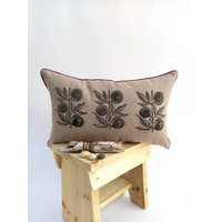 Heritage-Inspired Floral Cushion, Block Printed Linen Lumbar Pillow, Old-Fashioned Print Throw Pillow | Etsy (US)