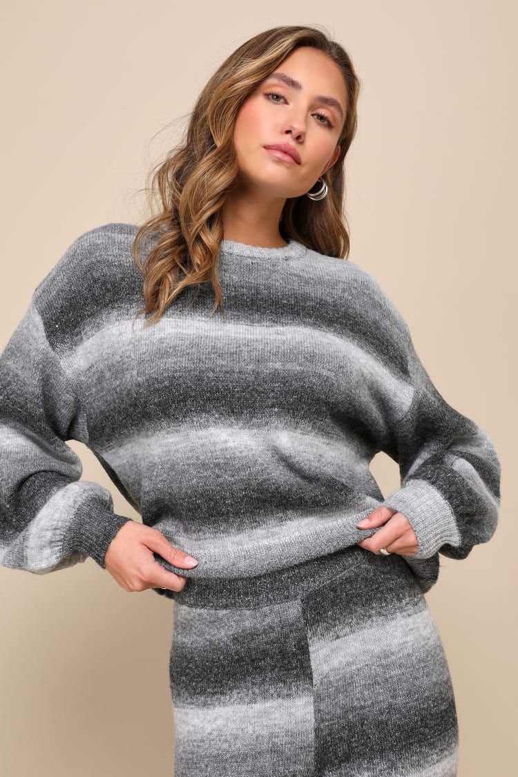 Weekend at Home Charcoal Grey Ombre Striped Pullover Sweater | Lulus