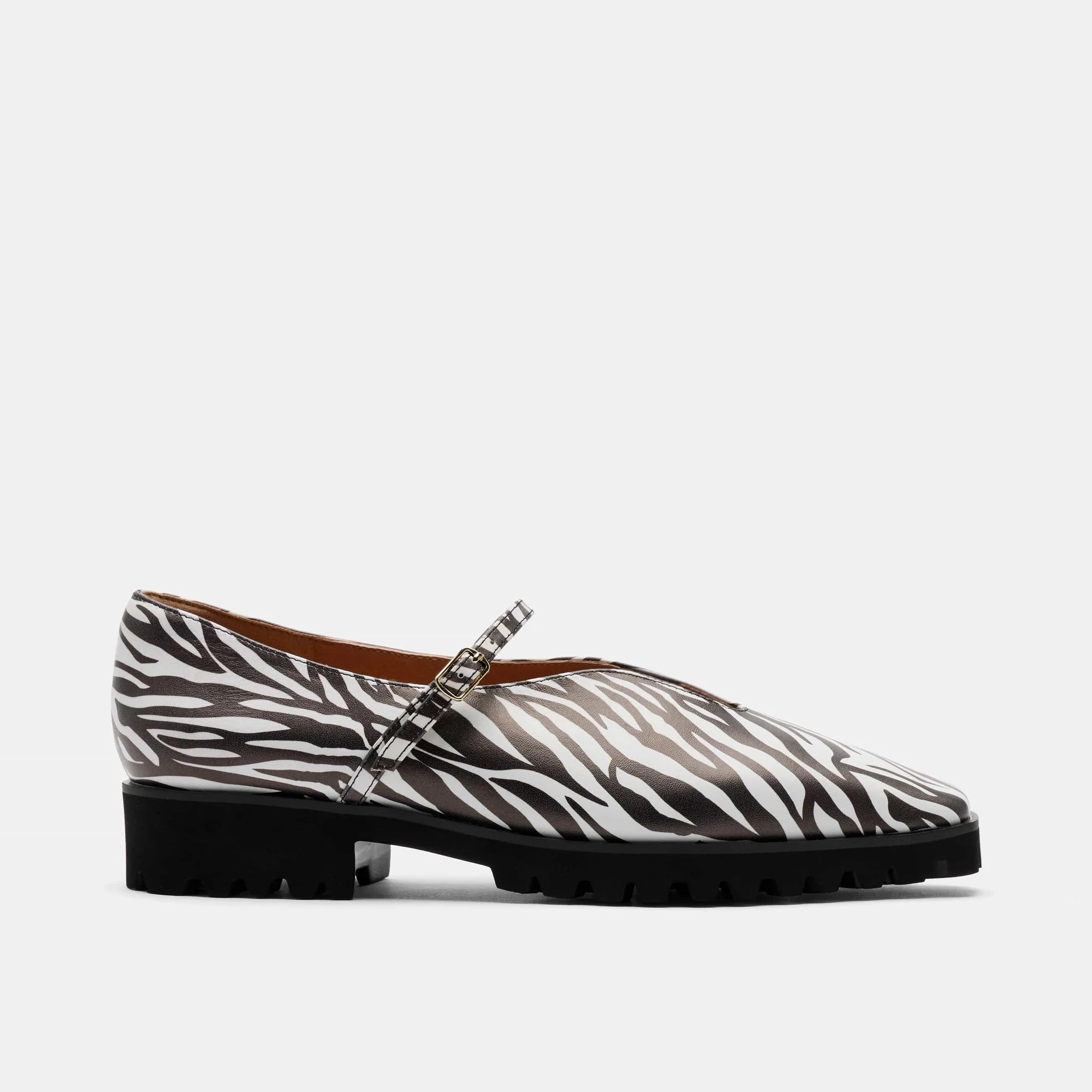 Roxie Zebra Print Leather Lug Mary Janes | Marc Nolan
