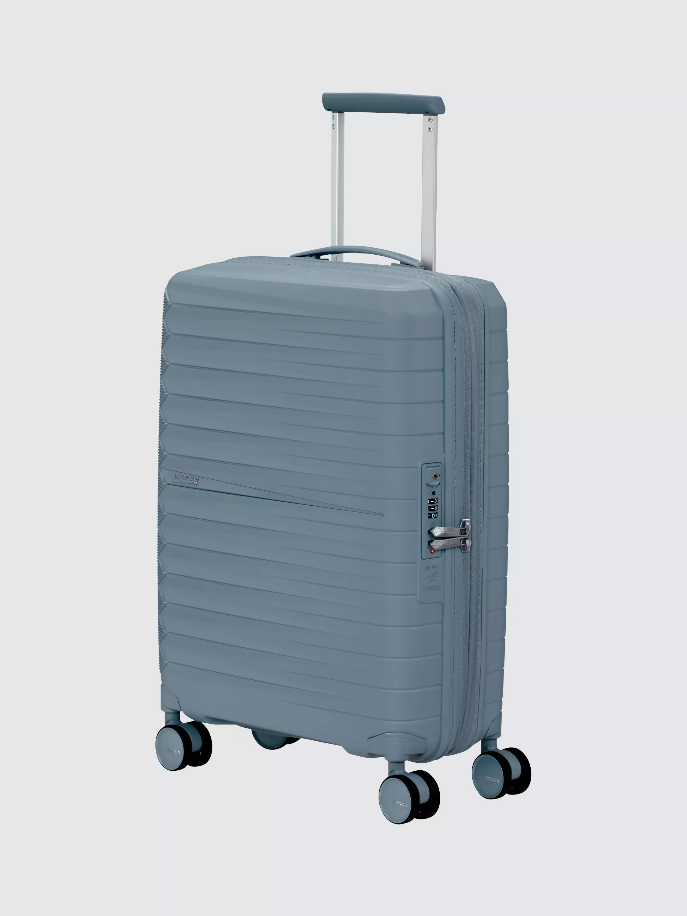American TouristerFastforward 4-Wheel Spinner 55cm Expandable Cabin Case, Steel Blue | John Lewis (UK)