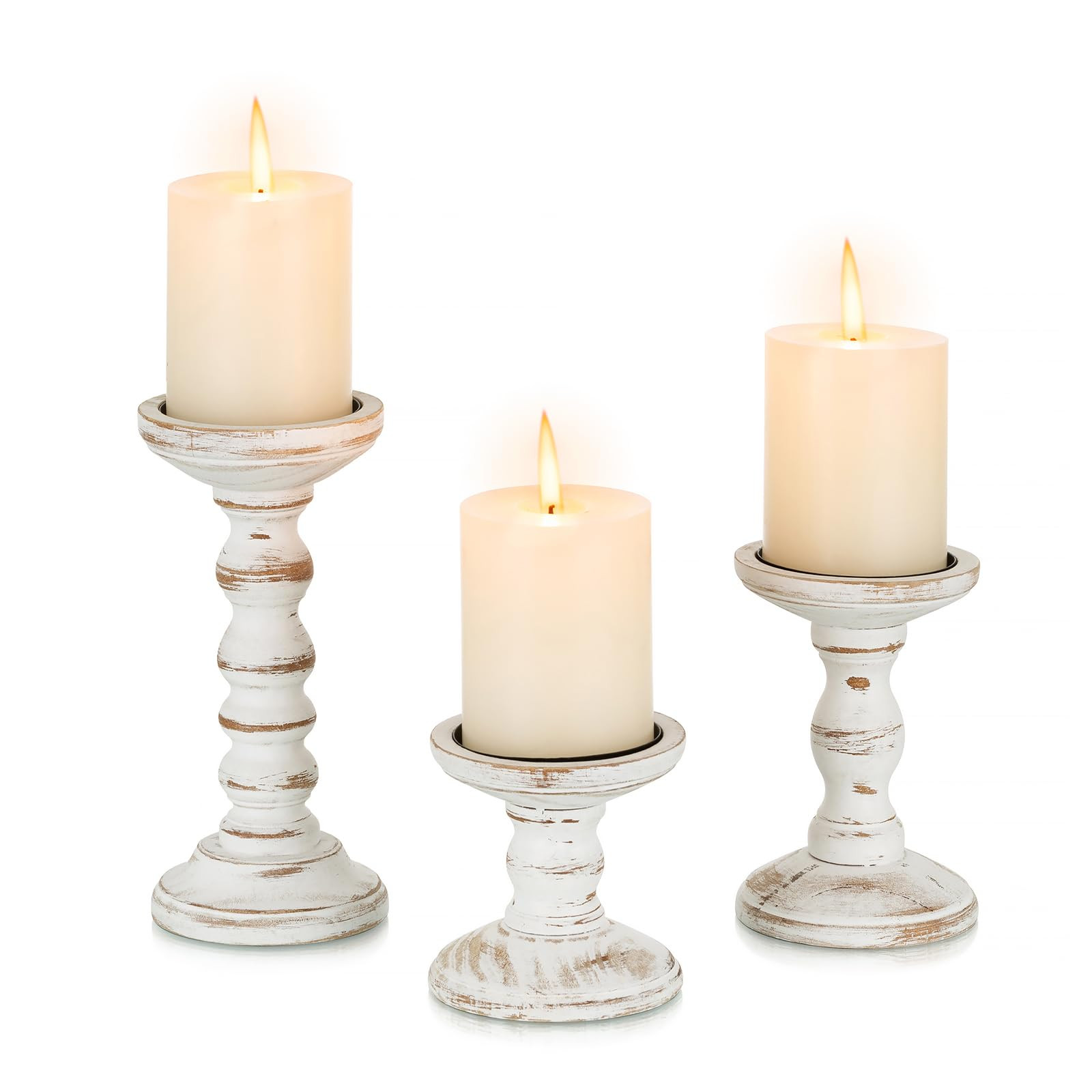 Wood Candle Holders for Pillar: Rustic Candles Holder Set of 3 Tall Table Centerpiece Decor Woode... | Amazon (US)
