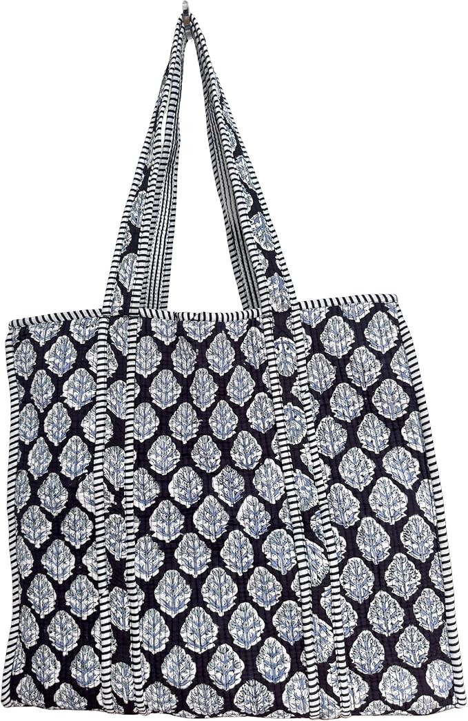 ATOSII Women Handblock Print Quilted 100% Cotton Floral Large Shoulder Tote Bag with Pocket, Zipp... | Amazon (US)