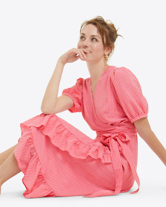 Reba Flutter Wrap Dress in Gingham Seersucker | Draper James (US)