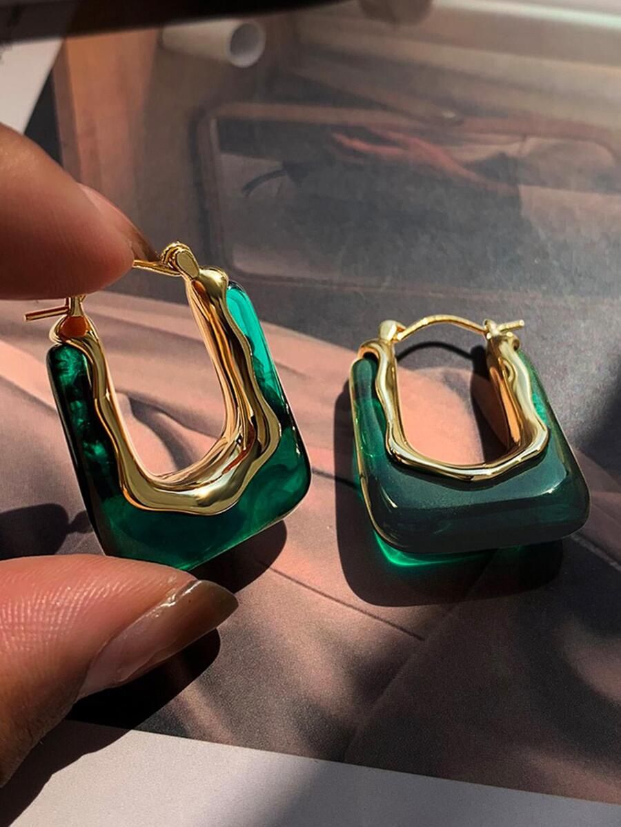 1pair Retro Green Earrings With Cold Style and High-end For Women | SHEIN