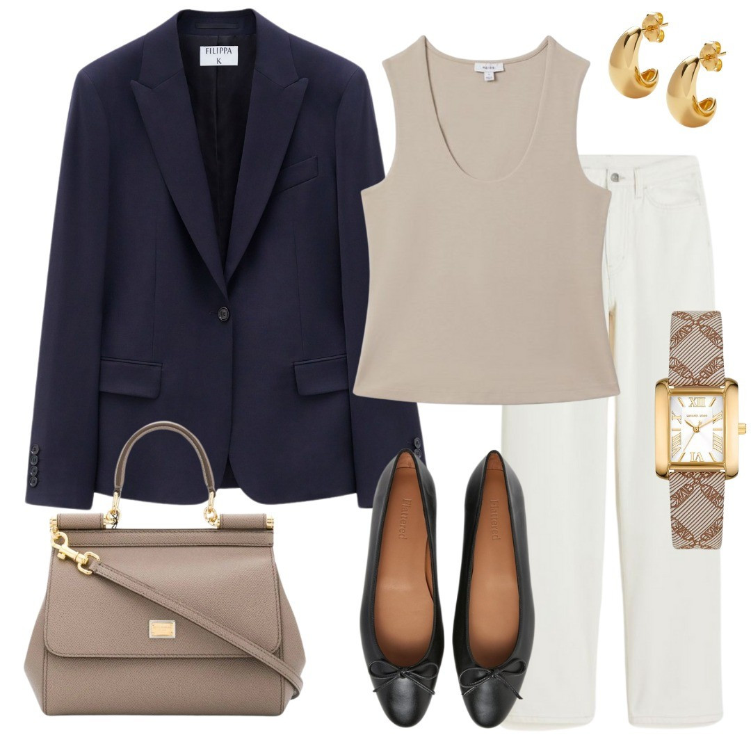 Navy blazer styling, white denim trousers, white jeans, ballerinas, ballet flats, neutral wardrobe

#LTKstyletip #LTKworkwear #LTKshoecrush