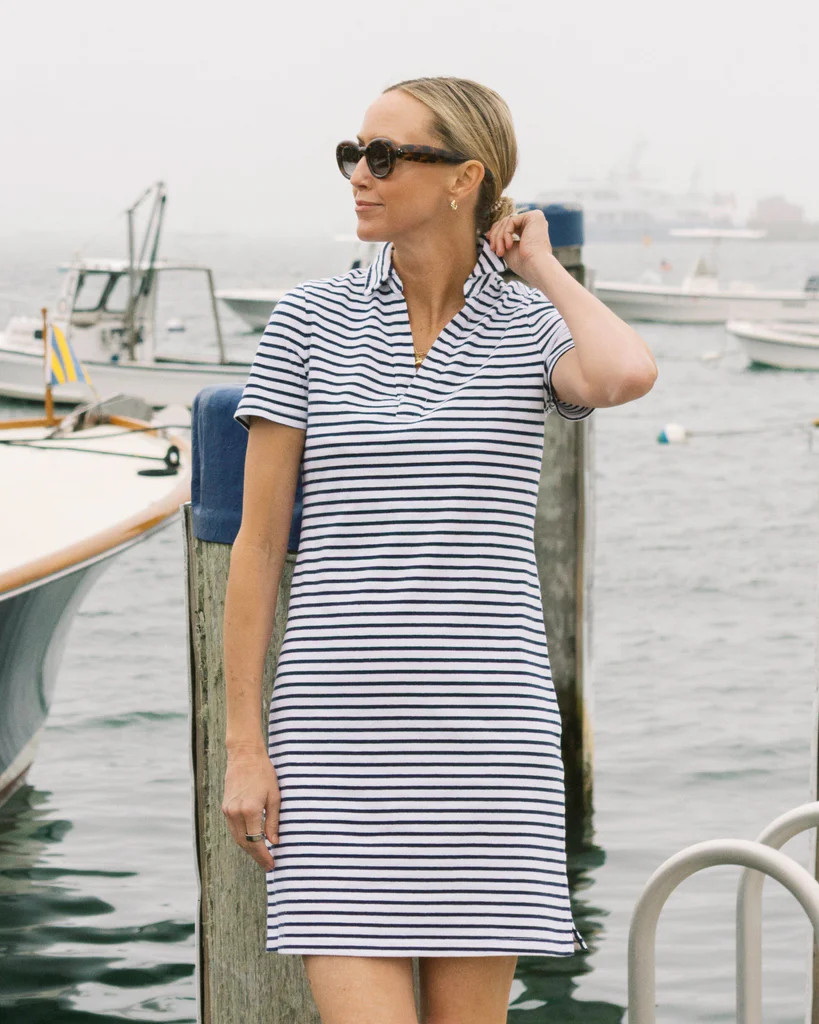 Demi Stripe Short Sleeve Polo Dress - Dress Blue | Southern Tide