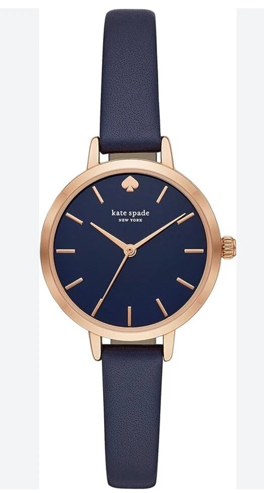 Kate Spade Metro 30mm Rose Gold Case Blue Leather Band Navy Blue Dial Women's... 796483463653 | e... | eBay US