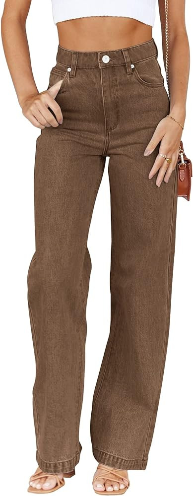 PLNOTME Women's High Waisted Jeans Boyfriend Baggy Straight Leg Casual Denim Pants | Amazon (US)