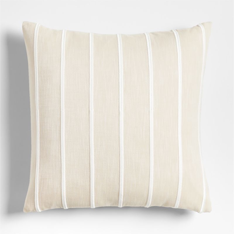 Como Cotton Embroidered Thin Stripe 23"x23" Arctic Ivory Throw Pillow Cover | Crate & Barrel | Crate & Barrel