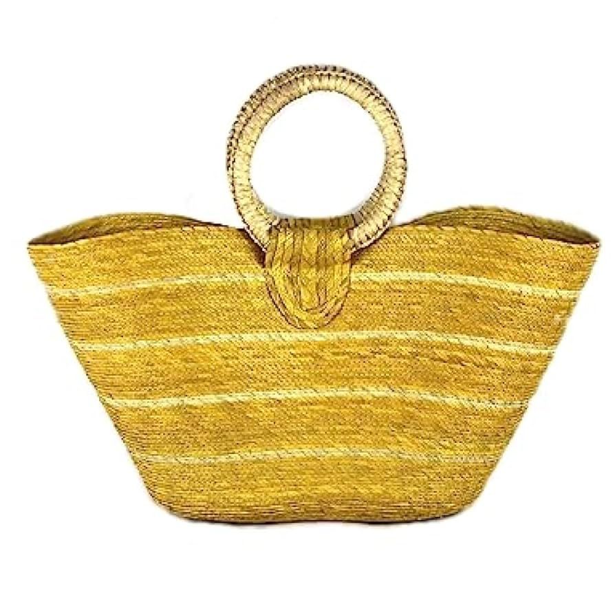 LHB Handmade Basket Bag | Summer Tote | Small Stripes (Yellow) | Amazon (US)