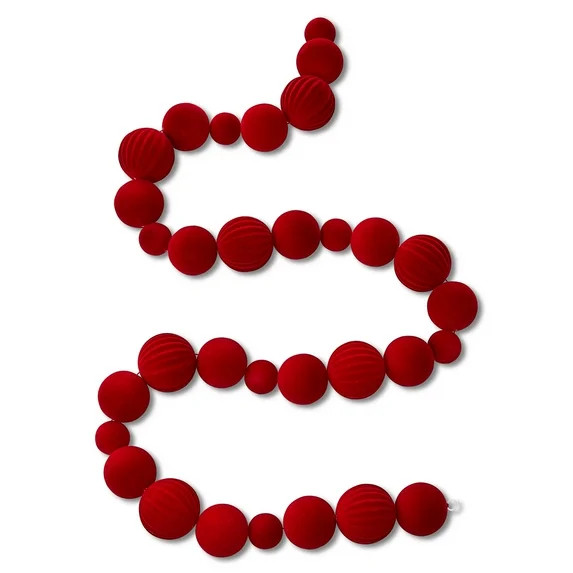 Flocked Shatterproof Ball Christmas Garland, Red, 6', by Holiday Time | Walmart (US)