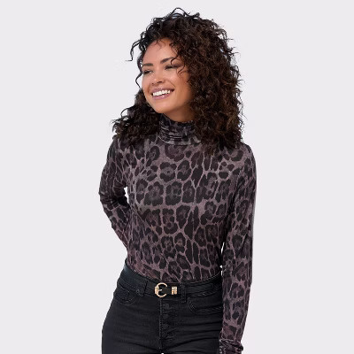 Women's Animal Print Fitted Turtleneck Top - LASCANA - Brown Print Leopard Spot 0/2 | Target
