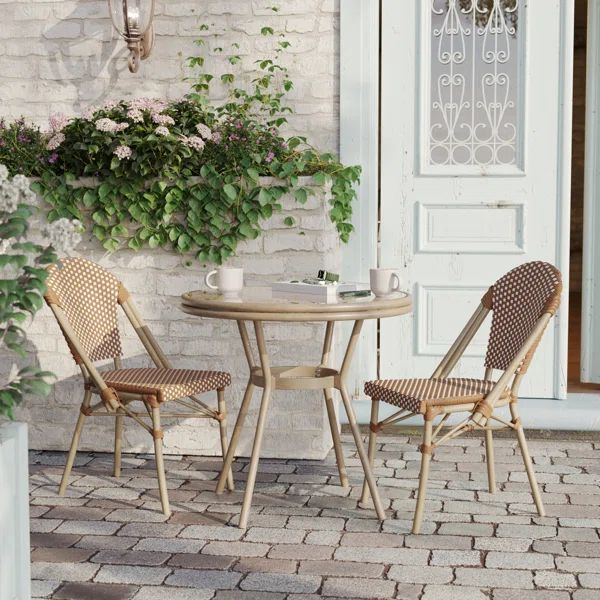 Crivello Indoor/Outdoor Commercial French Bistro Set with Table and Two Chairs | Wayfair North America