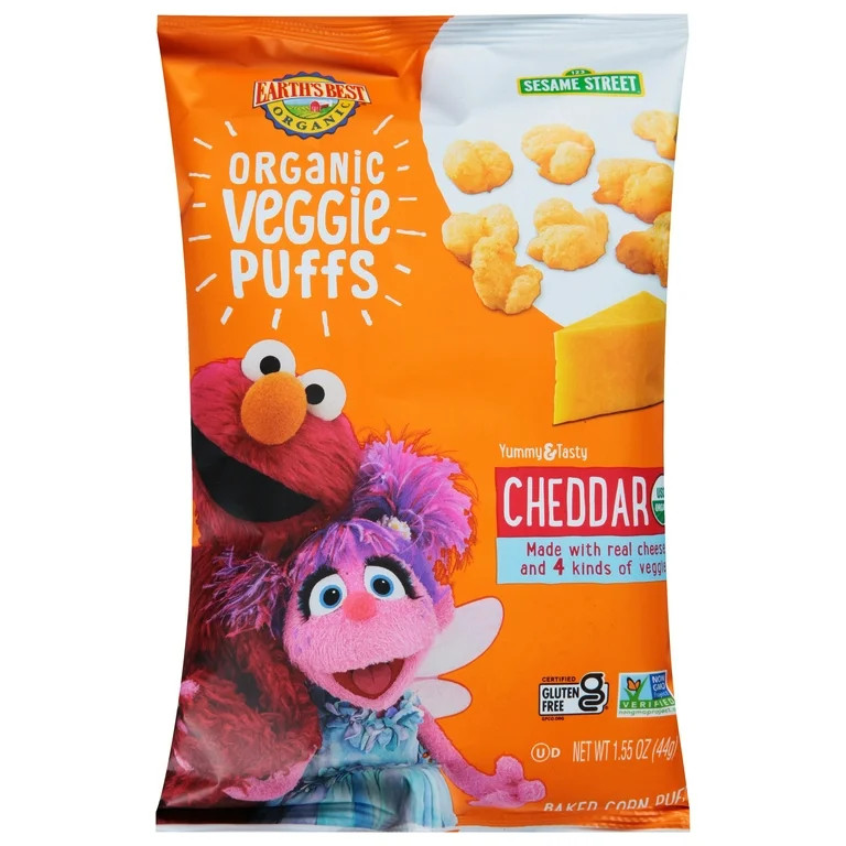 Earth's Best Organic Cheddar Veggie Puffs Toddler Baby Snack, 1.55 oz Bag | Walmart (US)
