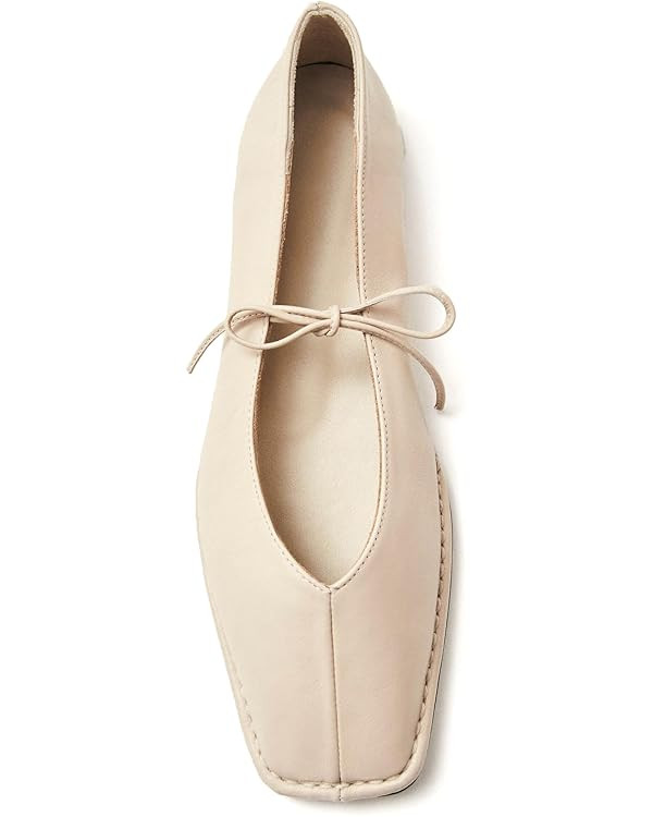 Lace Up Square Toe Ballet Flats for Women Cute Bow Slip On Mary Jane Flats Casual Ballerina Shoes | Amazon (US)