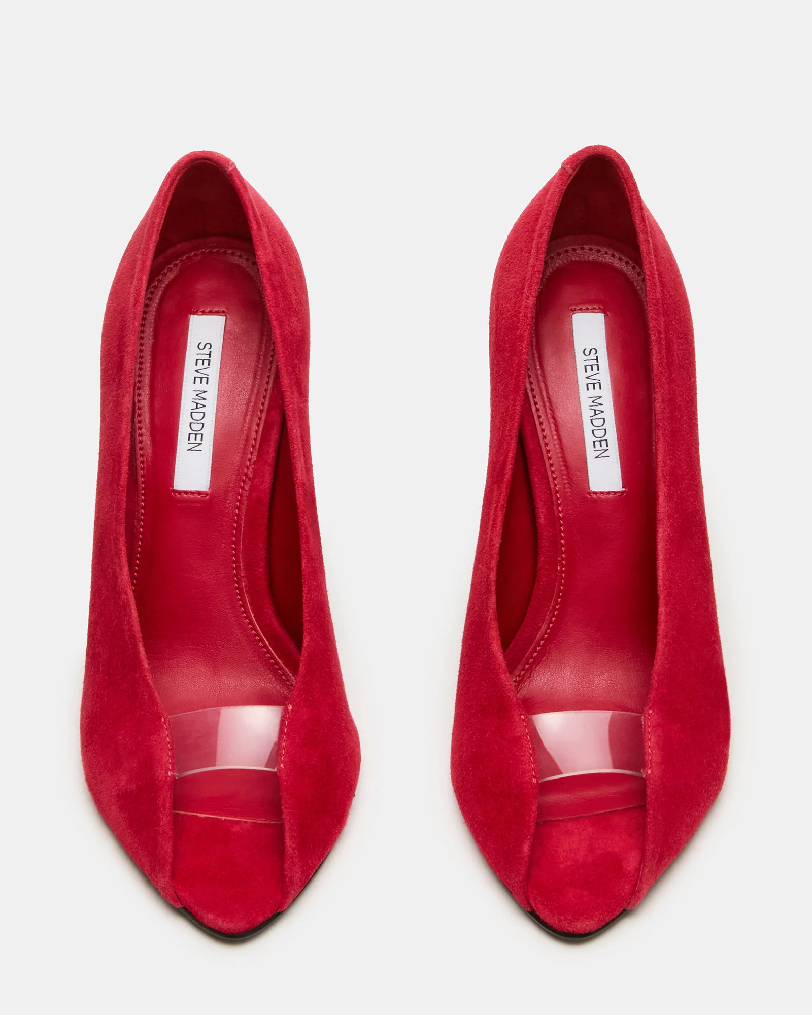 SANTINO Red Suede Open Peep-Toe Stiletto PVC Strap Women's Heel | Steve Madden (US)