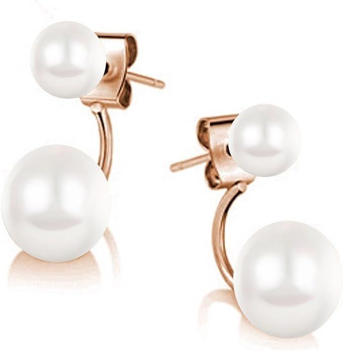 Crystalline Azuria Double Cycle Stud Jacket Earrings with Simulated White Pearls 18K Rose Gold Pl... | Amazon (US)