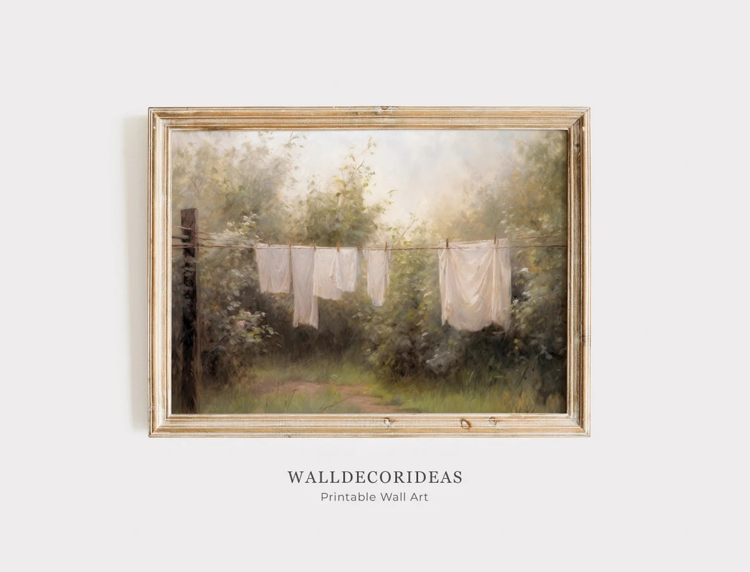 Laundry Room Art Clothesline | Vintage Farmhouse Decor | Antique Wall Art | Country Art Print | P... | Etsy (US)
