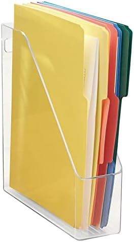 mDesign Plastic Sturdy File Folder Bin Storage Organizer - Vertical with Handle - Holds Notebooks... | Amazon (US)
