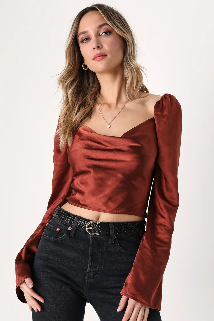 Satin Long Sleeve Top | Holiday Party Look Casual Holiday Outfit Casual Holiday Party Outfit Casual | Lulus (US)