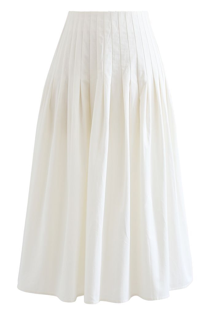 Pleated Waist Cotton Midi Skirt in White | Chicwish
