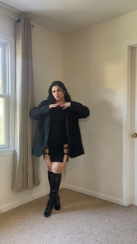 fall outfit night out little black dress blazer outfit with crocodile knee high boots 

#LTKVideo #LTKmidsize #LTKstyletip