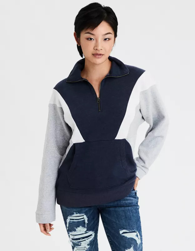 AE Colorblock Half Zip Sweatshirt | American Eagle Outfitters (US & CA)