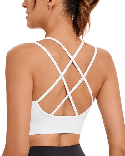 SONGSKY White Sports Bras for Women, High Impact Running Women Sports Bra Strappy with Removable Cups (White S) | Amazon (US)