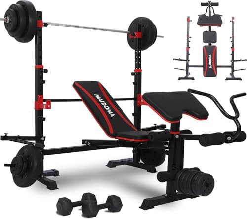 MAIDOMA 1500LBS 6 in 1 Weight Bench Set with Leg Extension/Curl and Preacher Curl, Bench Press Set and barbell Rack with Safety Bar Catches, Foldable Workout Benches for Home(US Stock) | Amazon (US)