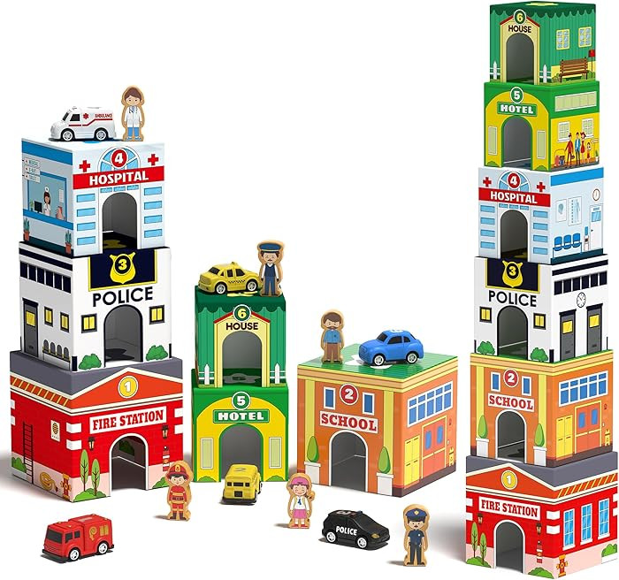 Coogam Montessori Sorting & Stacking Blocks with Nesting Garages Cars, Stackable Number Boxes for... | Amazon (US)