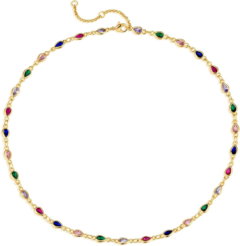 Dainty Chain Choker Necklace 18K Gold Plated Colorfull Link Chokers for Women Multicolor Necklace... | Amazon (US)