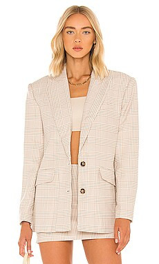 L'Academie Abigail Blazer in Tan & White from Revolve.com | Revolve Clothing (Global)