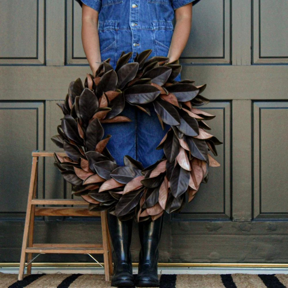 30" Faux Brown Magnolia Leaf Wreath | CG Hunter