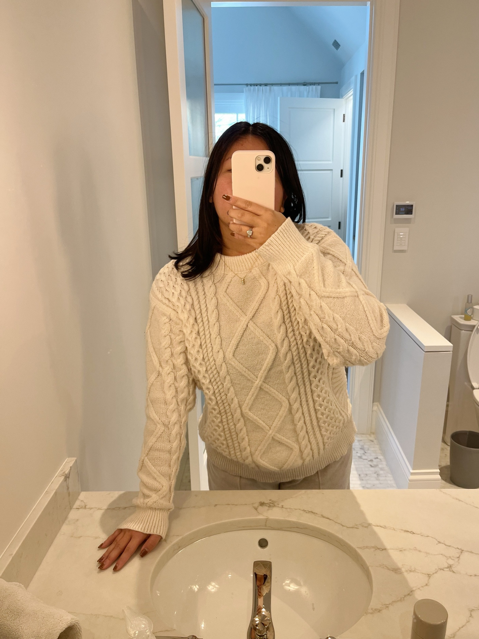 My favorite wintertime sweater 🫶🏼
So warm and cozy and 
I am wearing a size medium. 

#LTKFindsUnder50 #LTKSeasonal #LTKWorkwear