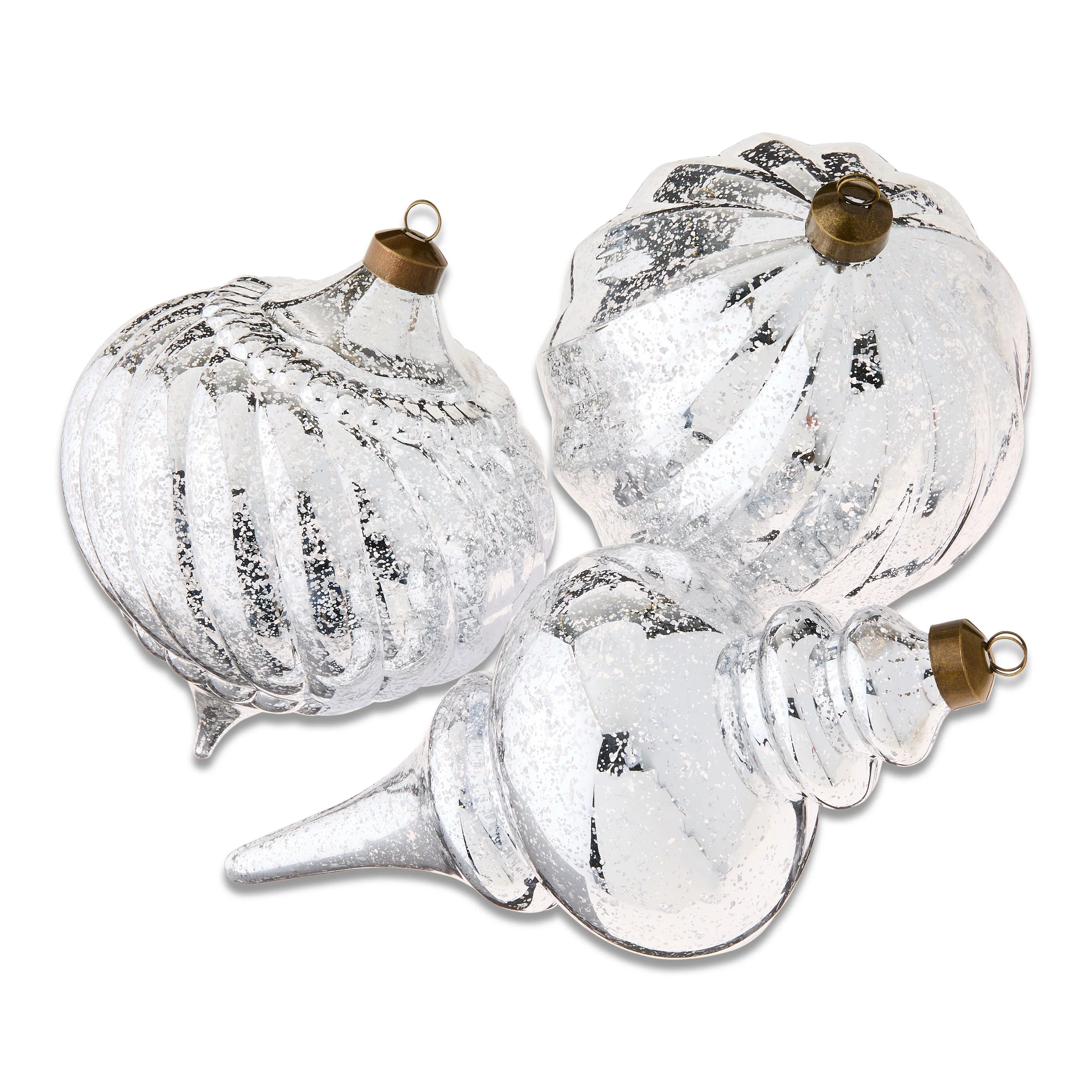 3 Count Silver Mercury Glass-Style Finial Shatterproof Christmas Ornaments, by My Texas House | Walmart (US)