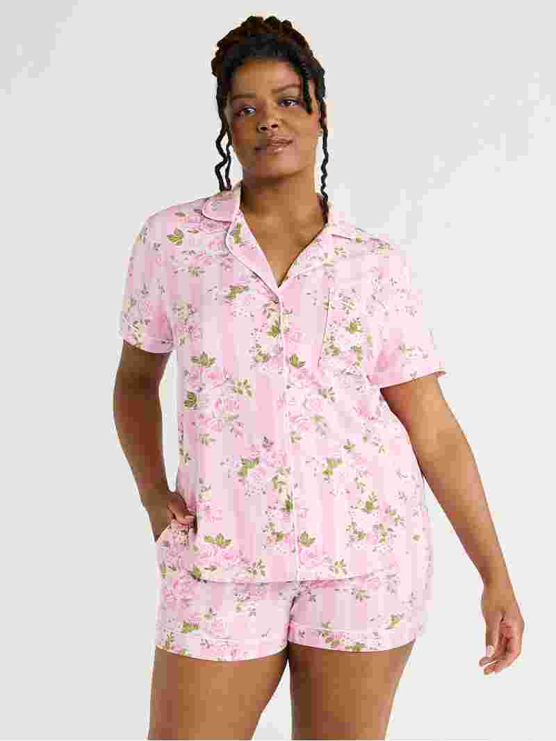 Joyspun Women’s Dreamy Soft Collection Bridal Short Sleeve Knit Notch Collar Top and Shorts Paj... | Walmart (US)