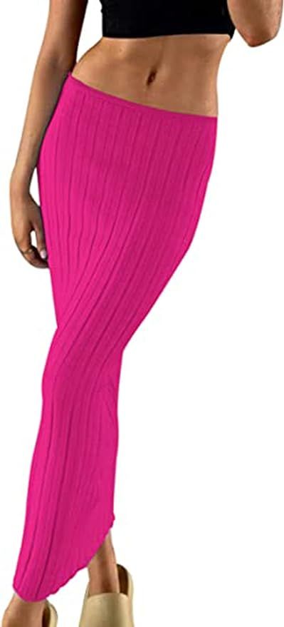 SAFRISIOR Women Solid Knitted Long Maxi Skirt Slim Stretch Midi Skirt Strapless Bodycon Beach Cov... | Amazon (US)