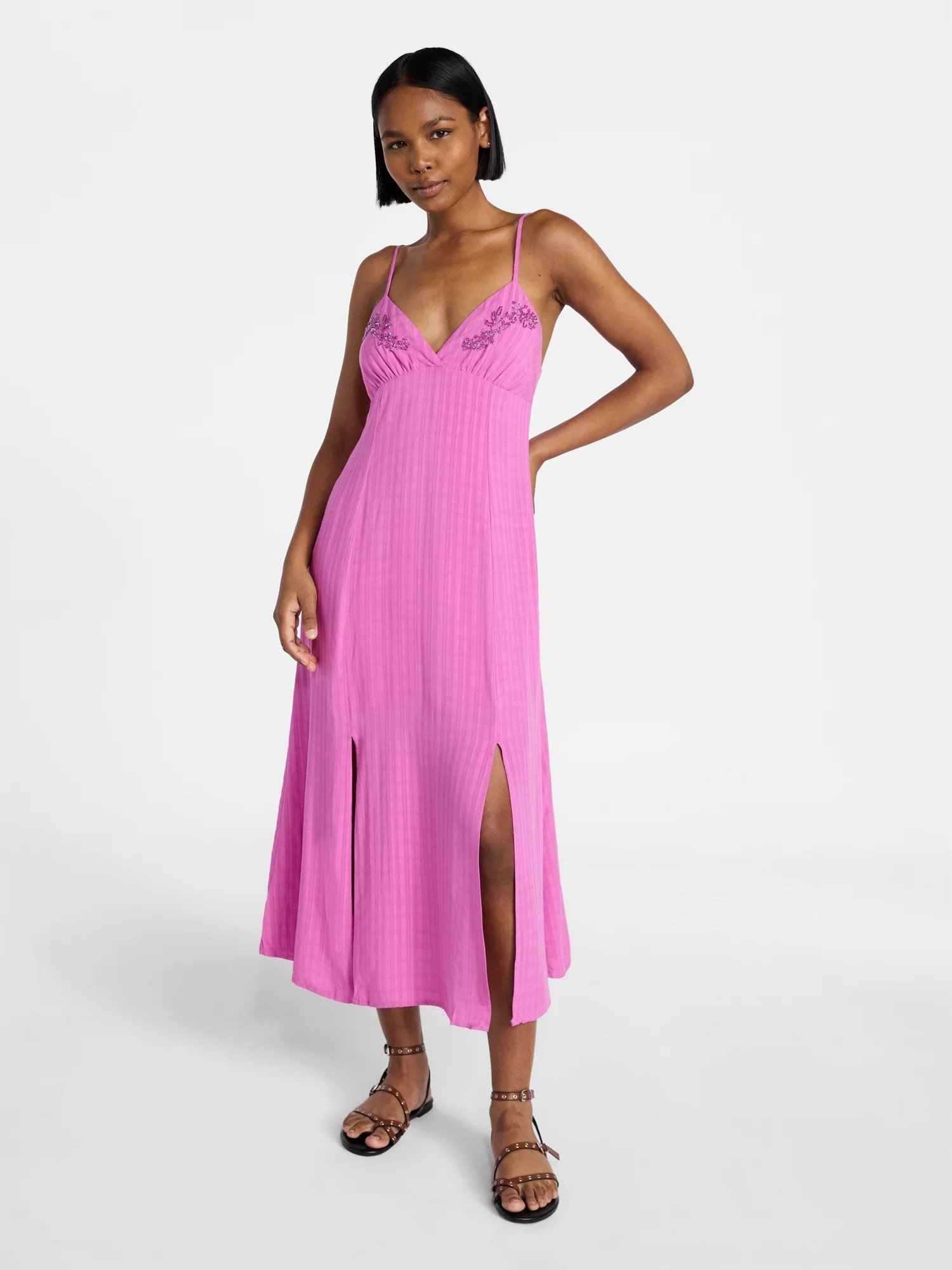 No Boundaries Beaded Maxi Dress with Slits, Women's XXS-XXL | Walmart (US)