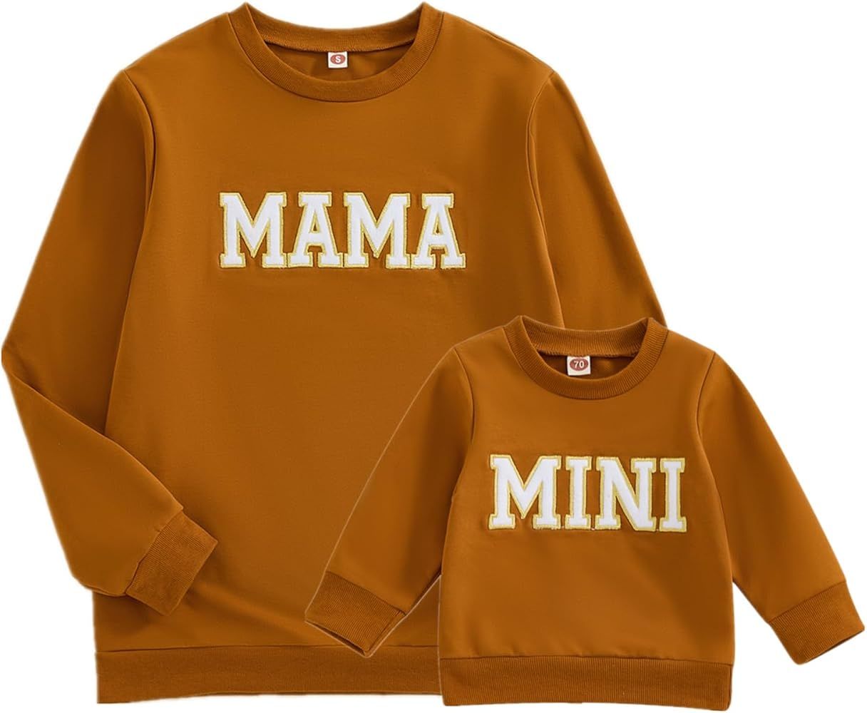 ZAXARRA ​Mommy and Me Matching Outfits Long Sleeve Crewneck Pullover Tops Mama Sweatshirt Mama ... | Amazon (US)