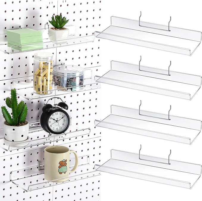 Lounsweer 4 Set Pegboard Shelf Acrylic Shelf with Metal Hooks Peg Board Organizer Accessories Sto... | Amazon (US)