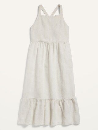 Sleeveless Square-Neck Linen-Blend Midi Dress for Girls | Old Navy (US)