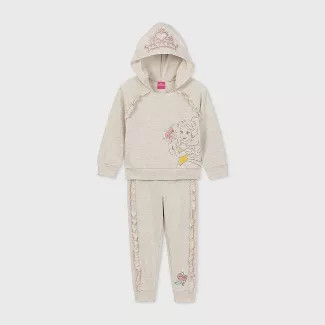 Toddler Girls' Disney Princess Belle Fleece Long Sleeve Top and Bottom Set - Beige | Target